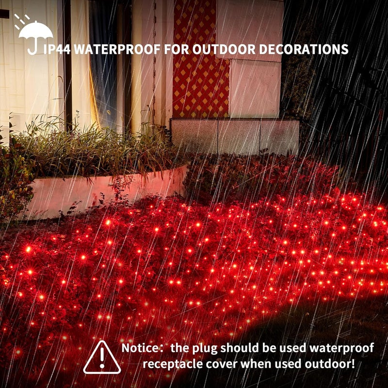Dirnun Led Christmas Net Lights Red Outdoor Christmas Lights 160LED 5ftx7ft, Waterproof Outdoor Indoor Fairy Mesh Net Light for Xmas Party, Yard, Patio, Trees, Shrubs, Bushes Decorations - Image 3